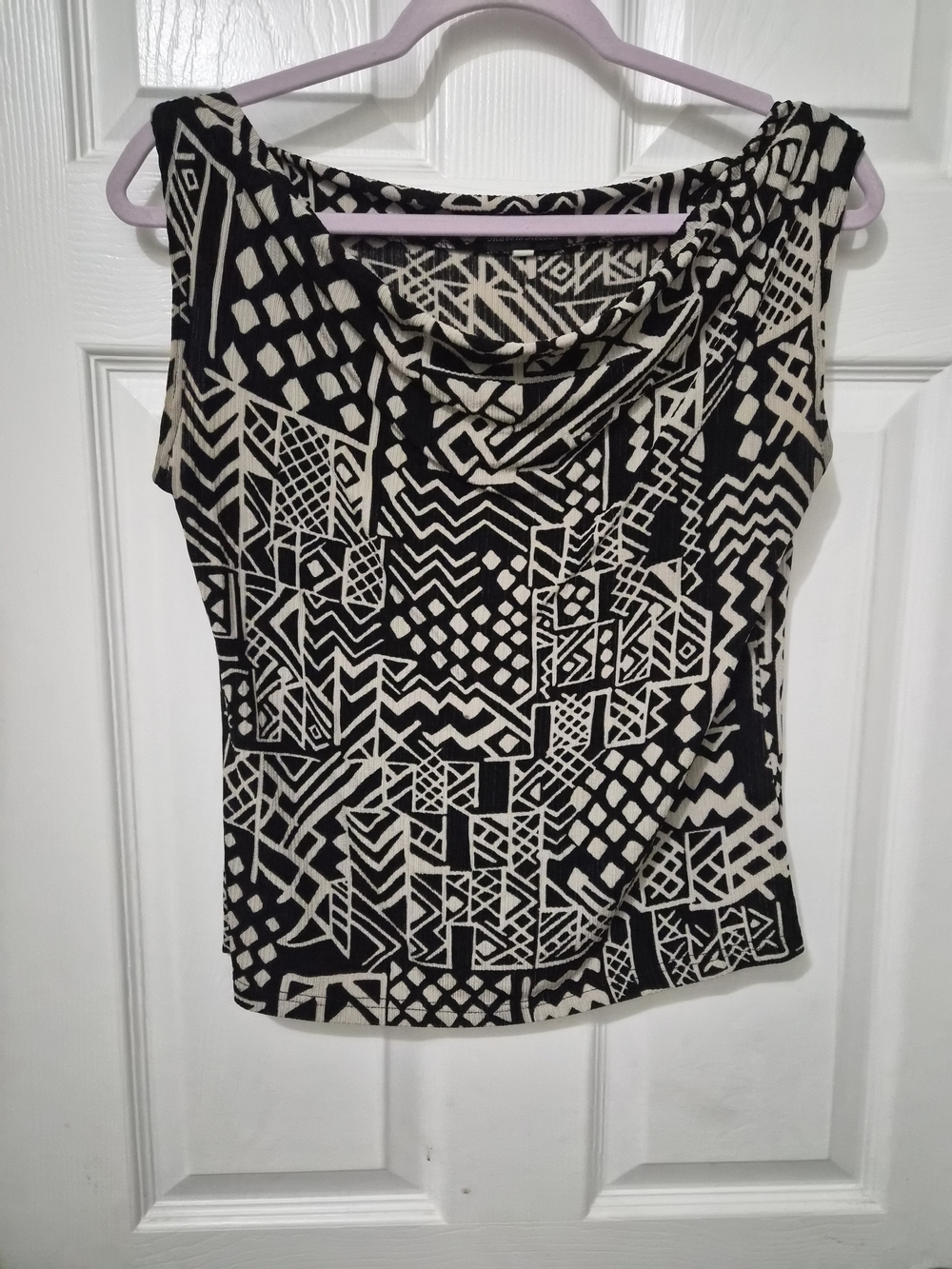 Sleeveless Cowl Neck Women's Top in Black and Cream